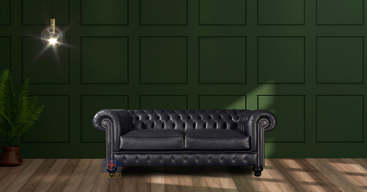 Regent 3 Seater Full Grain Leather Sofa in Old English Black