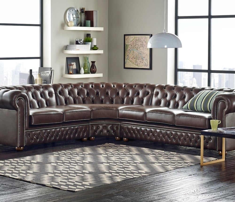 Chesterfield Corner Sofa Full Grain Leather in Old English Brown