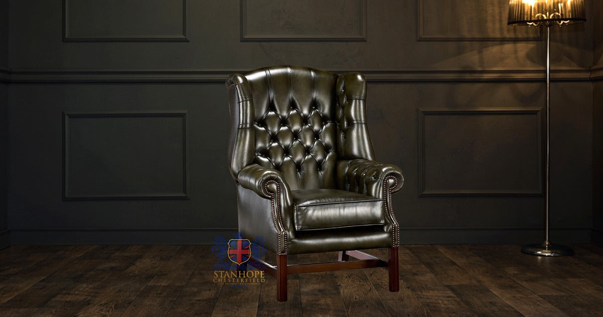 Georgian Highback Full Grain Leather Chair Antique Green