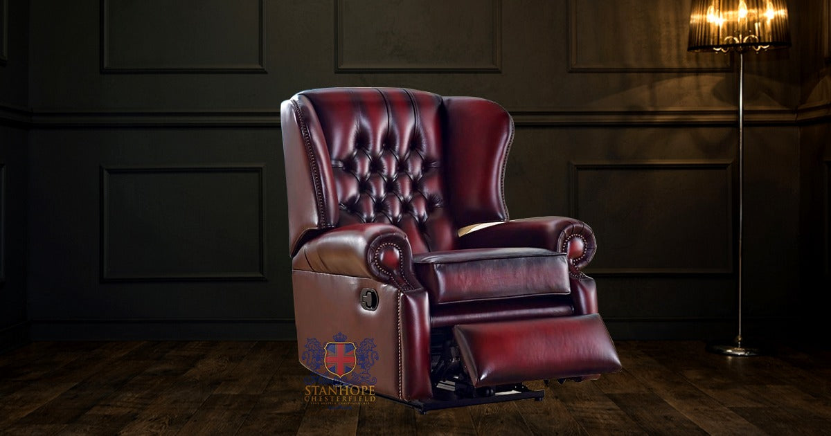 Chesterfield Classic Full Grain Leather Recliner Antique Red
