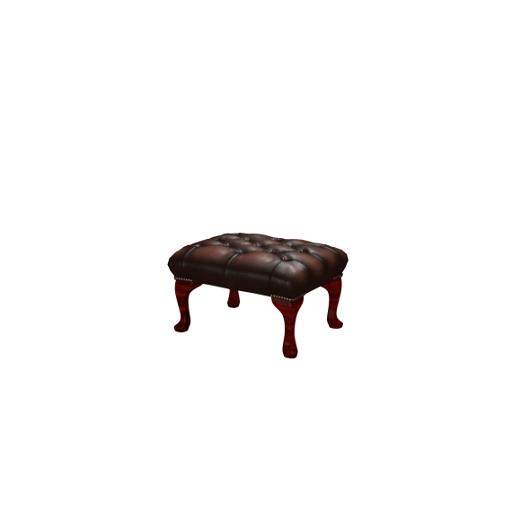 Chesterfield Queen Anne Leather Footstool in Antique Red