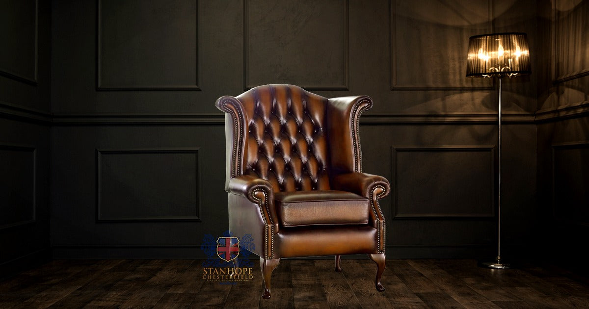 Scroll Armchair Full Grain Leather in Antique Tan