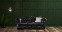 Oxford 3 Seater Full Grain Aniline Leather Sofa in Old English Black