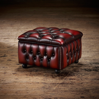 Chesterfield Antique Leather Buttoned Pouffe Footstool w Storage In Antique Red