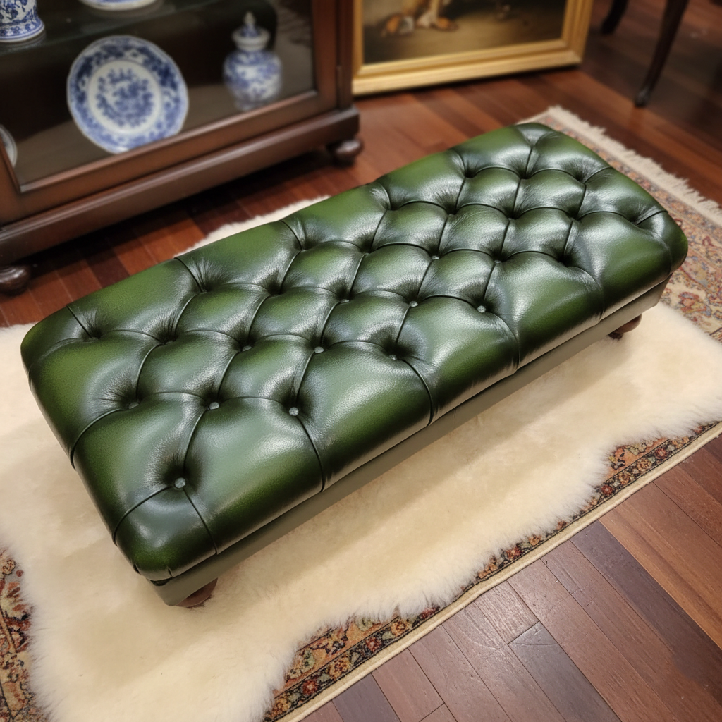 Chesterfield style leather tufted footstool/ bench