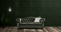 Oxford 3 Seater Full Grain Leather Sofa in Antique Green