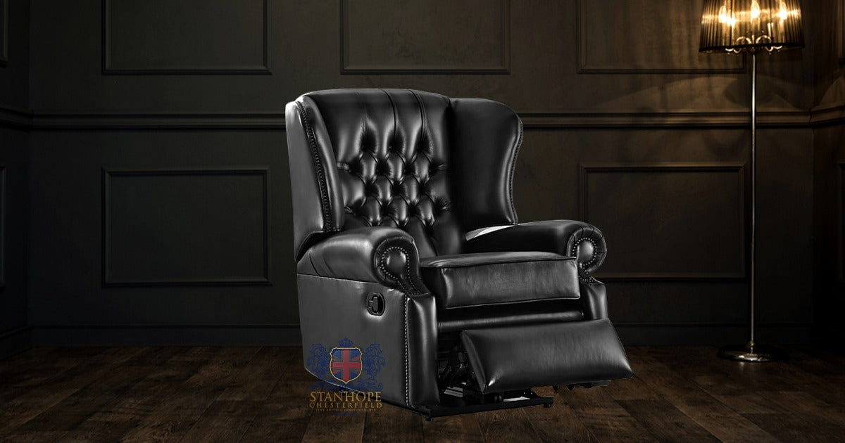 Chesterfield Classic Full Grain Leather Recliner in Old English Black